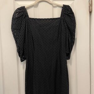 Black eyelet dress with puffy sleeves